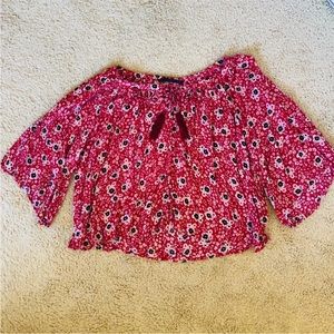 ZARA Red Floral Peasant Top Boho Size Small